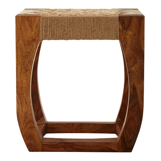 Bernt Sheesham Wood And Jute Boho Stool - Skandi London