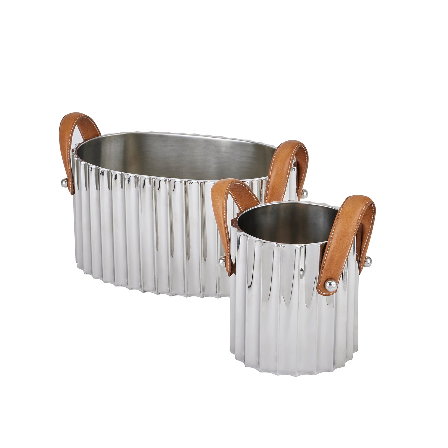 Skandi London Large Silver Fluted Leather Handled Champagne Cooler - Skandi London