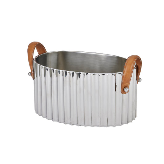 Skandi London Large Silver Fluted Leather Handled Champagne Cooler - Skandi London