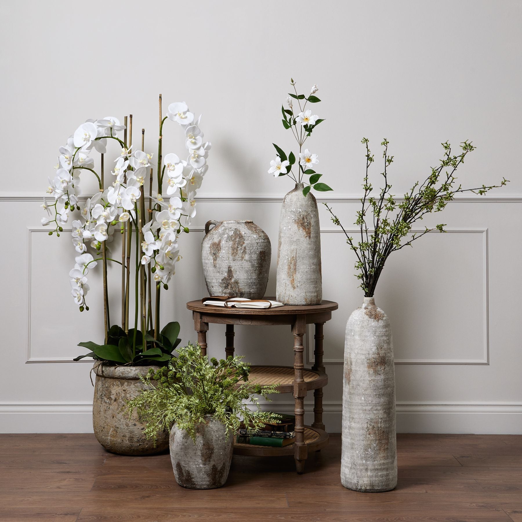 Skandi London Large White Orchid In Antique Stone Pot - Skandi London