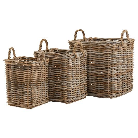 Skandi London Set of 3 Kubu Rattan Square Storage Baskets - Skandi London