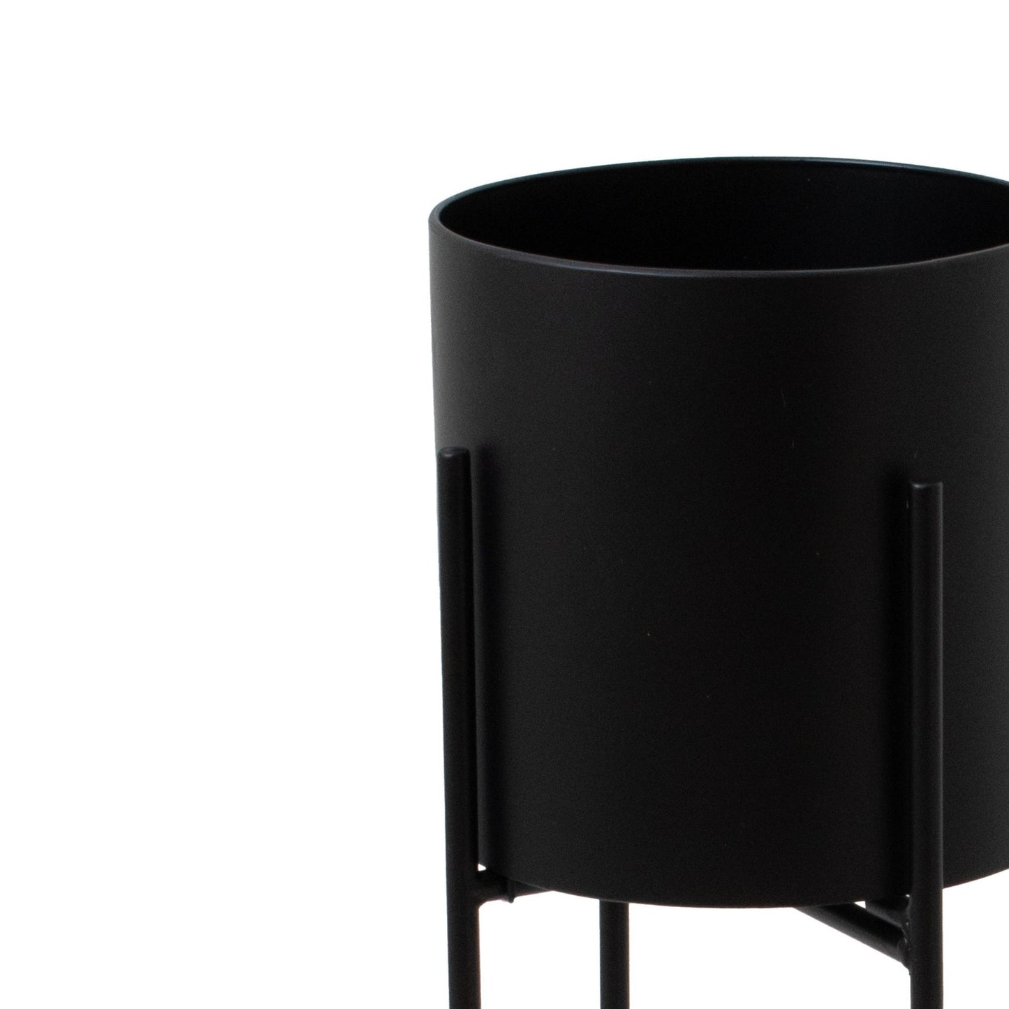 Skandi London Large Matt Black Cylindrical Planter On Black Frame - Skandi London