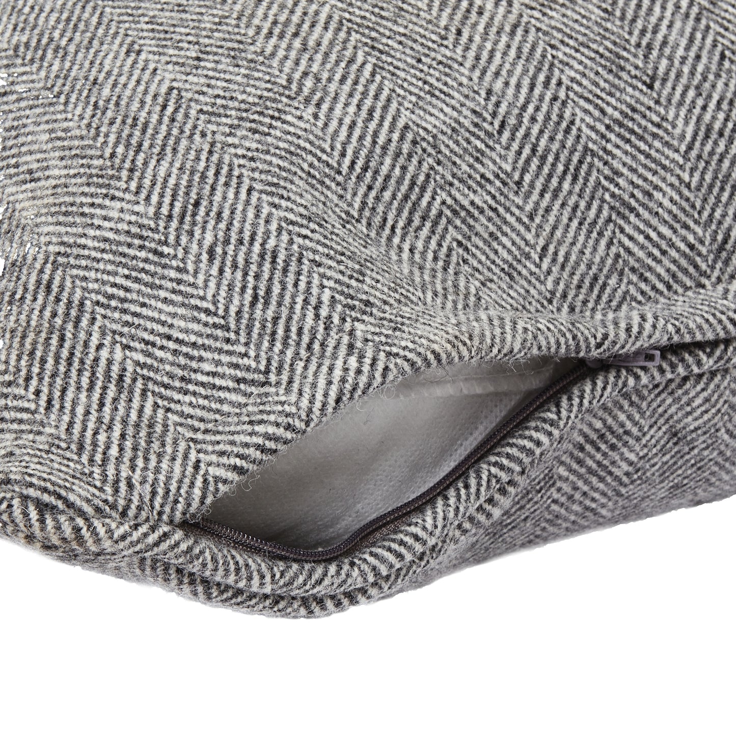 Grey Herringbone Pure Wool Cushion With Piped Edge - Skandi London