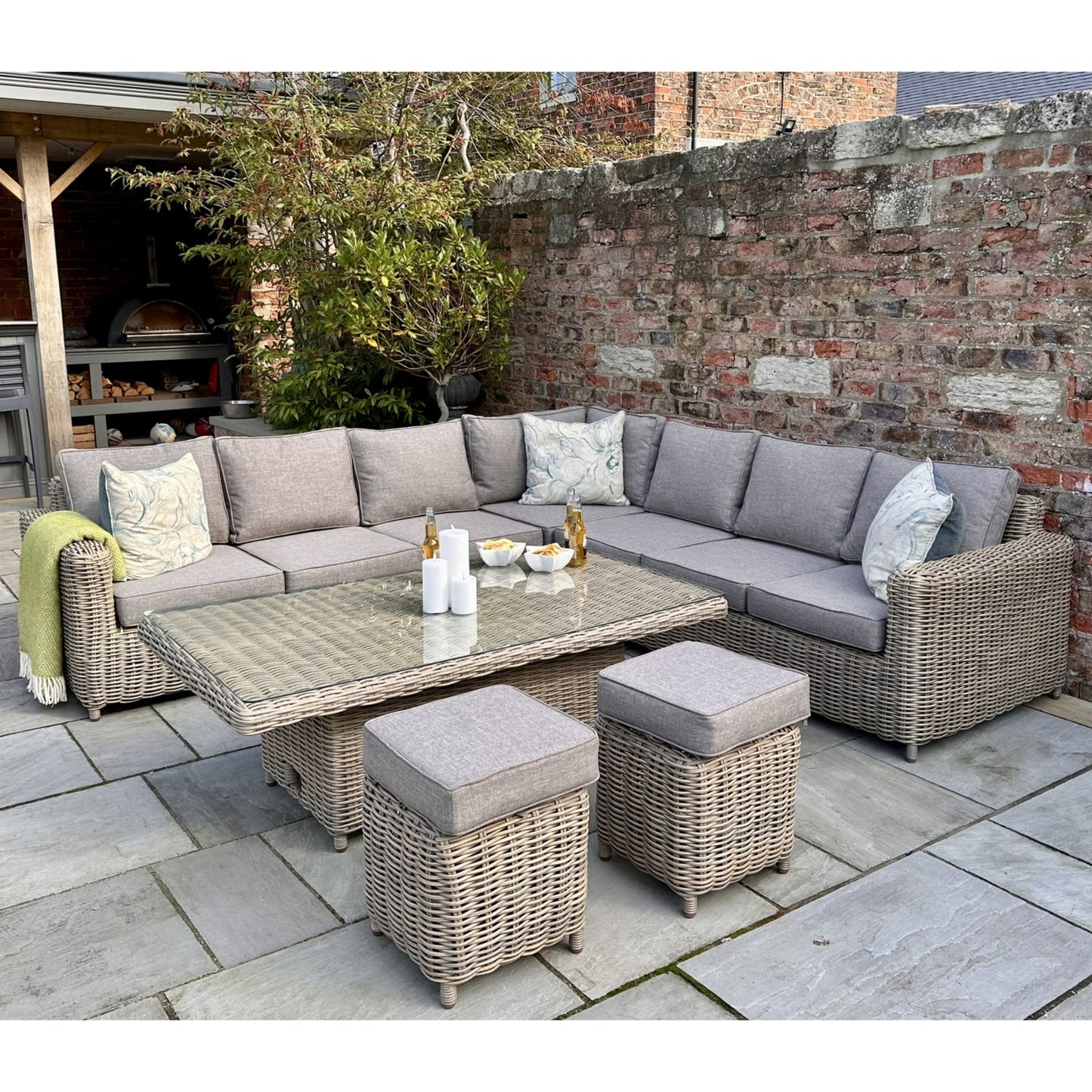 Amalfi Outdoor Large Corner Set With Riser Table + 2 Stools - Skandi London