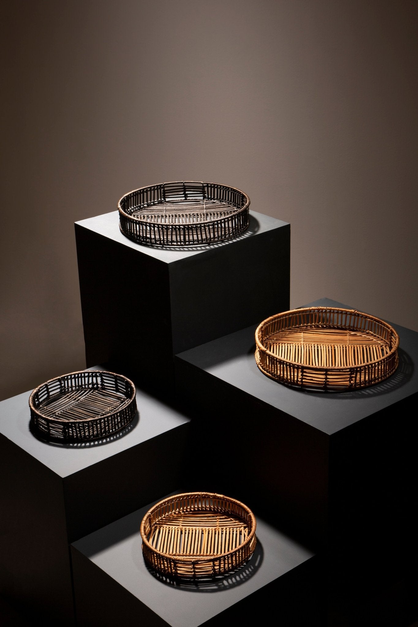 Barbro Set of 2 Black Rattan Trays - Skandi London