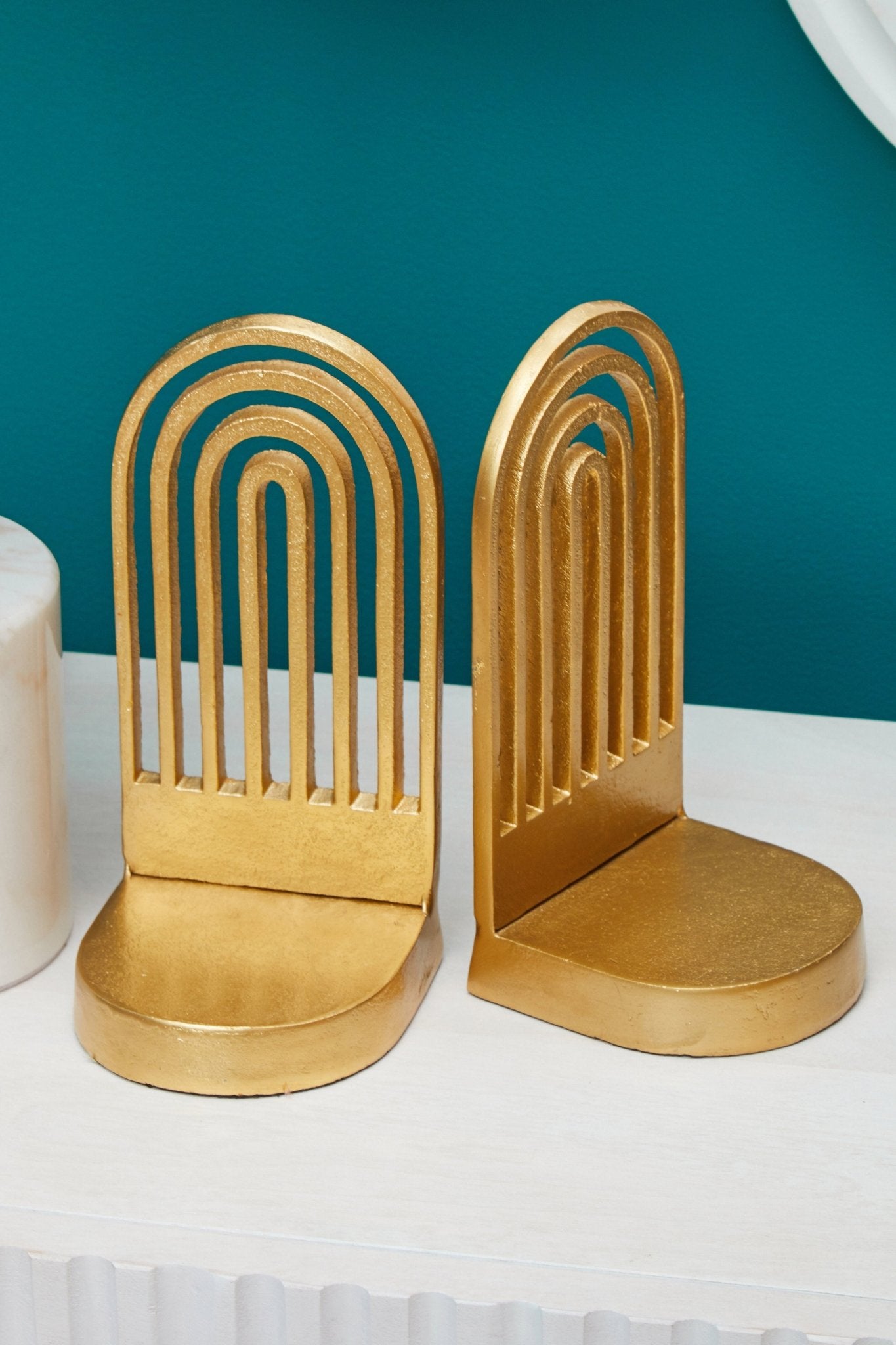 Mia Set Of Two Gold Finish Arched Bookends - Skandi London