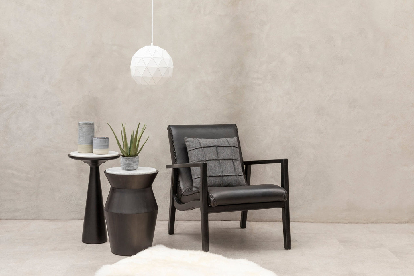 Hansel Black Leather And Black Teak Wood Chair - Skandi London