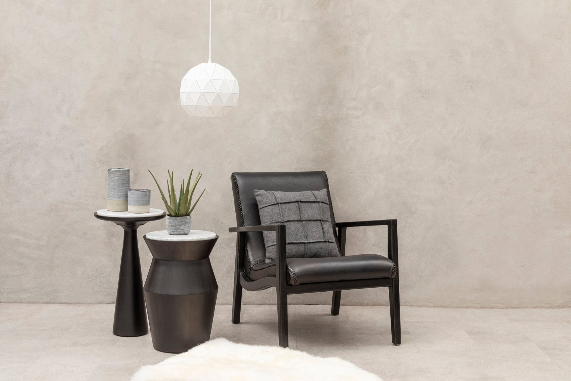 Hansel Black Leather And Black Teak Wood Chair - Skandi London