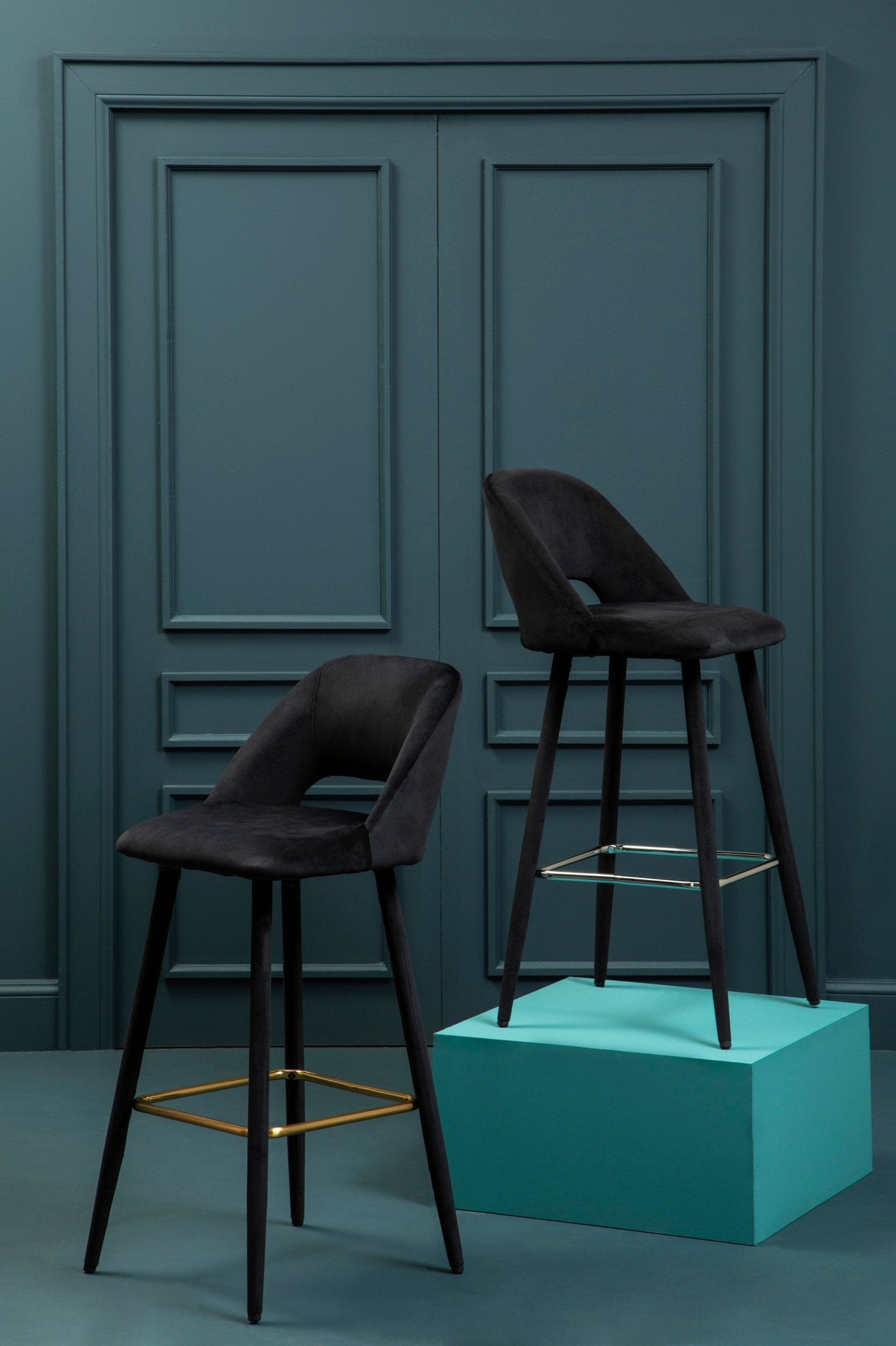 Signe Black Velvet Bar Chair - Skandi London