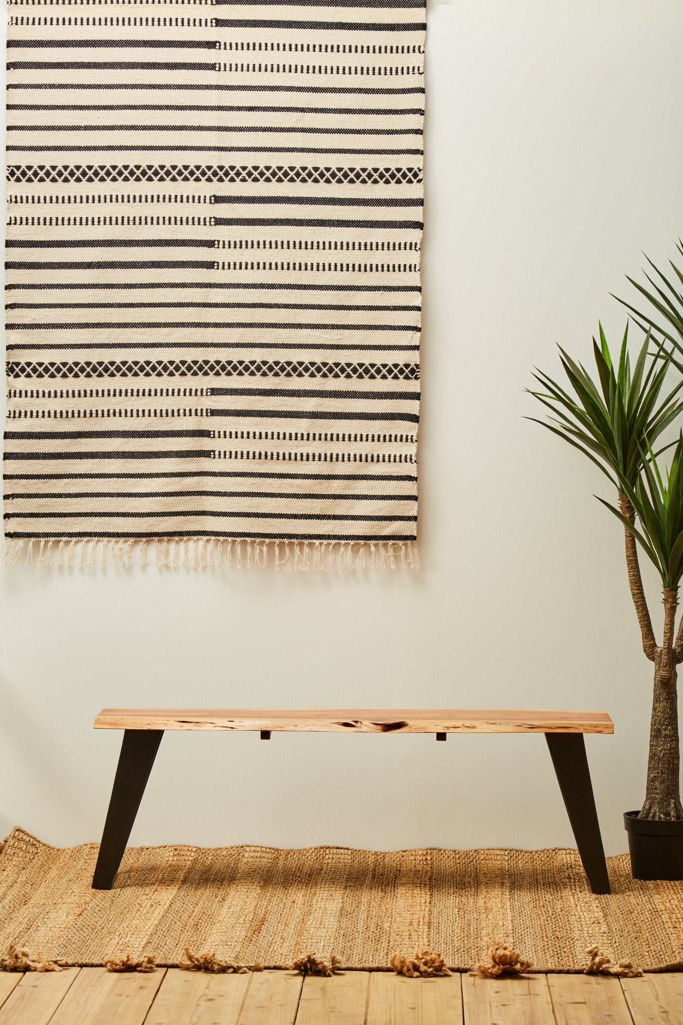 Pippi Acacia Wood And Looped Iron Base Bench - Skandi London