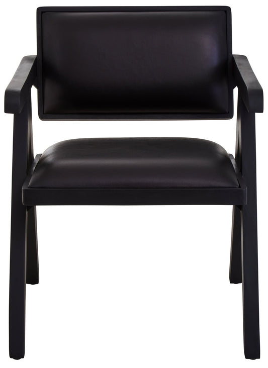 Bodil Black Leather Armchair With Wood Frame - Skandi London
