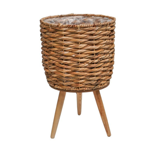 Water Hyacinth Lined basket on Legs H45Cm D30Cm - Skandi London