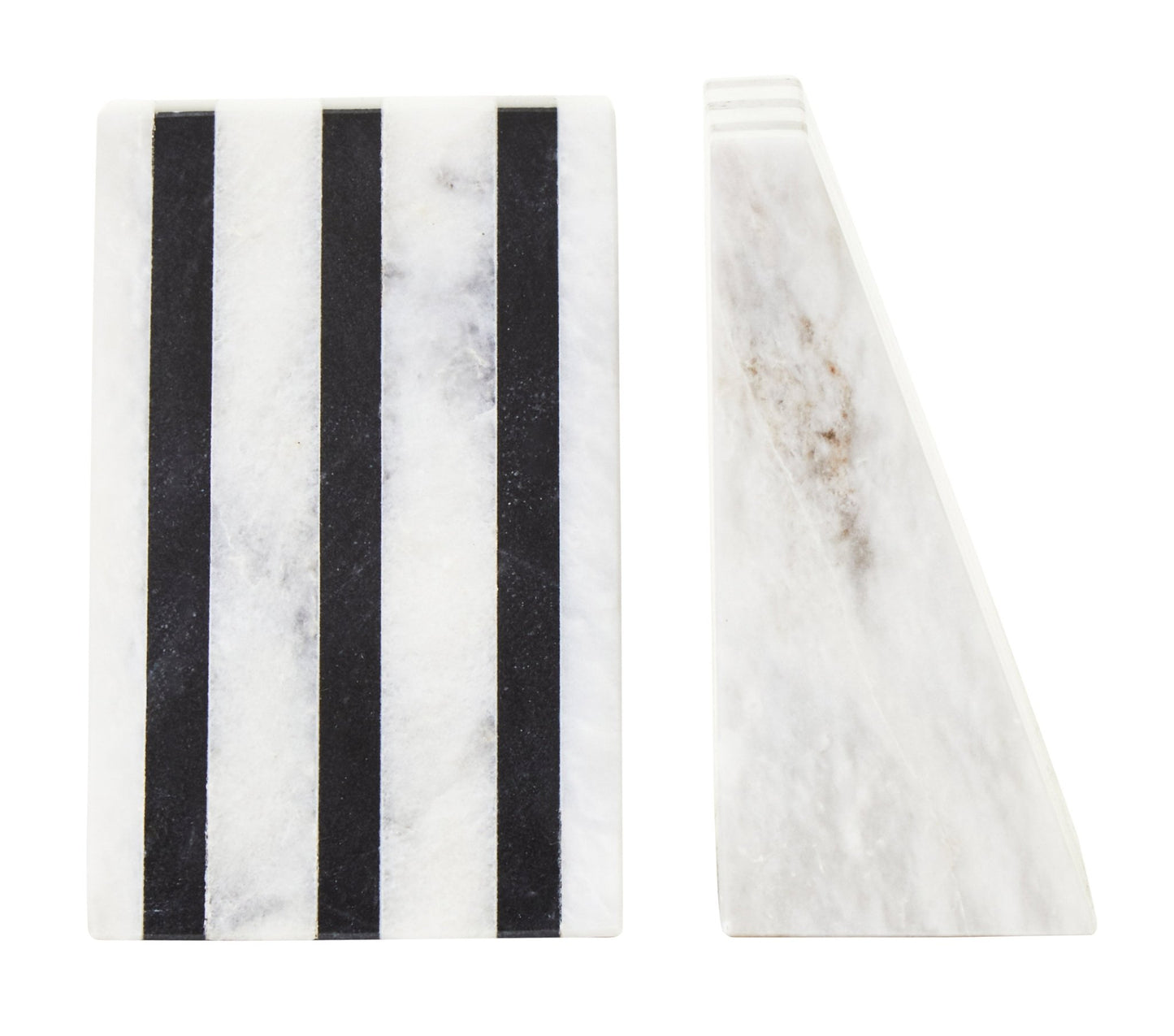 Peder Set of Two Striped White Marble Bookends - Skandi London