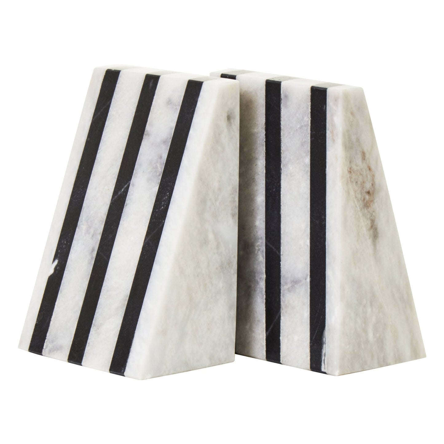 Peder Set of Two Striped White Marble Bookends - Skandi London