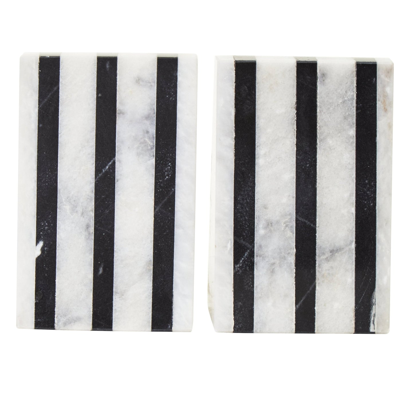 Peder Set of Two Striped White Marble Bookends - Skandi London
