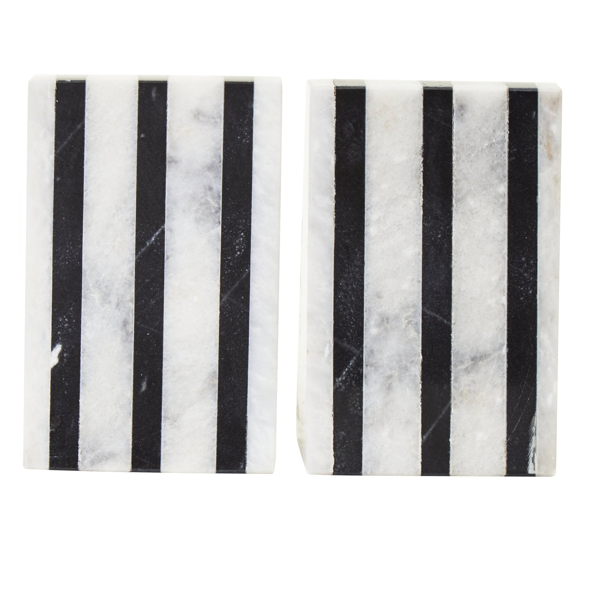 Peder Set of Two Striped White Marble Bookends - Skandi London