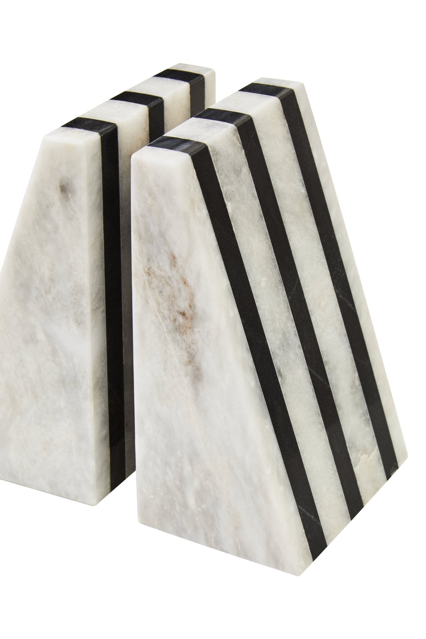 Peder Set of Two Striped White Marble Bookends - Skandi London