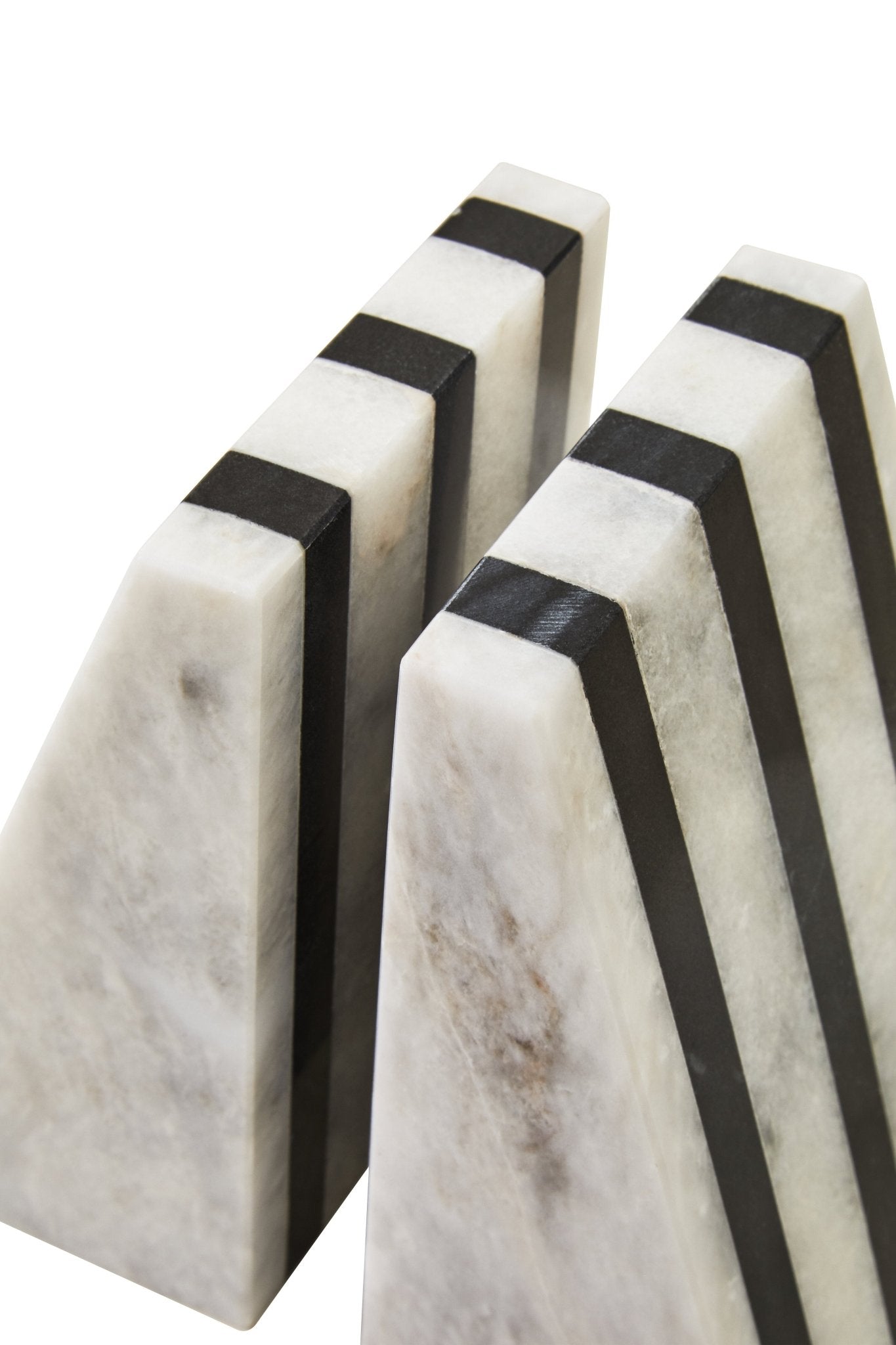 Peder Set of Two Striped White Marble Bookends - Skandi London