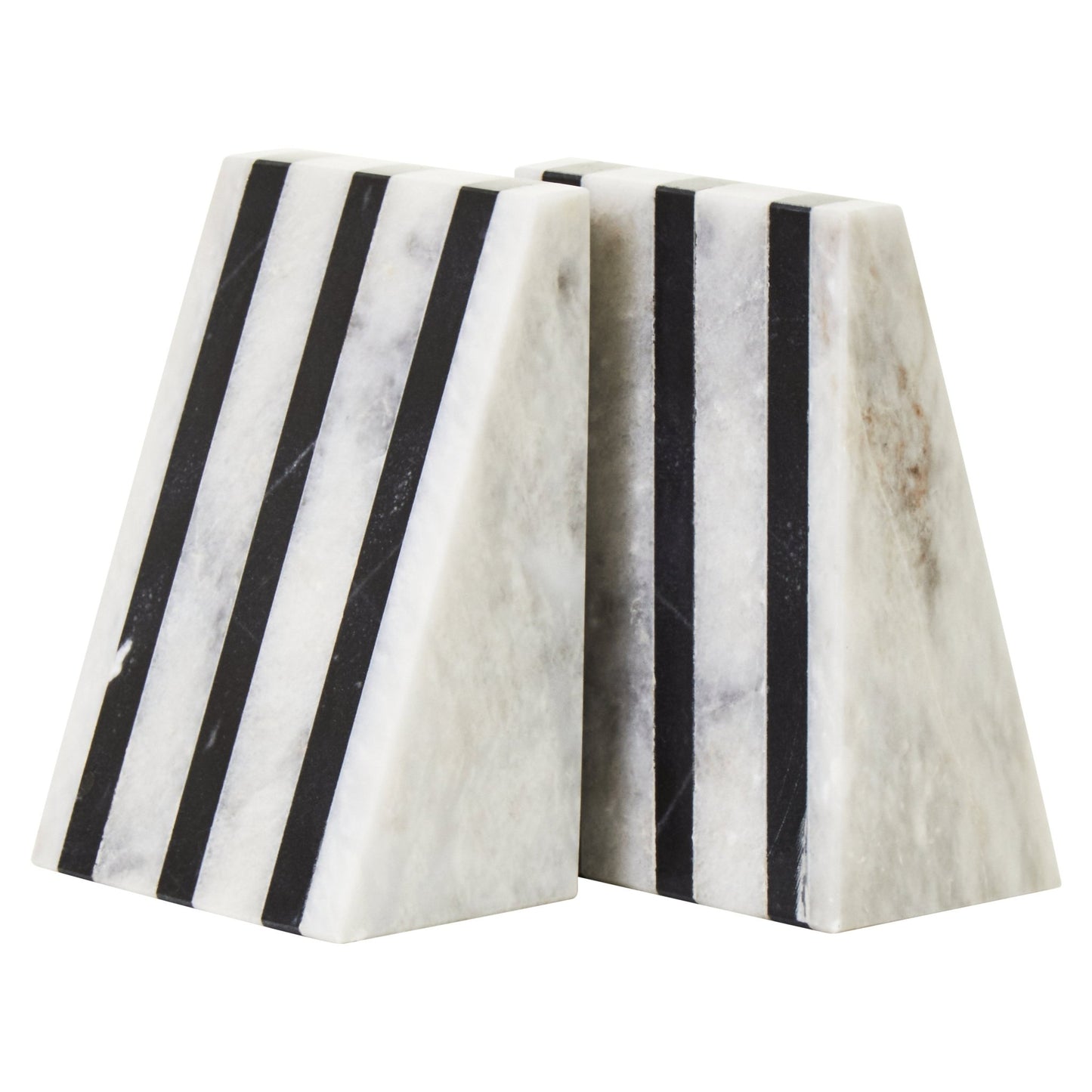 Peder Set of Two Striped White Marble Bookends - Skandi London