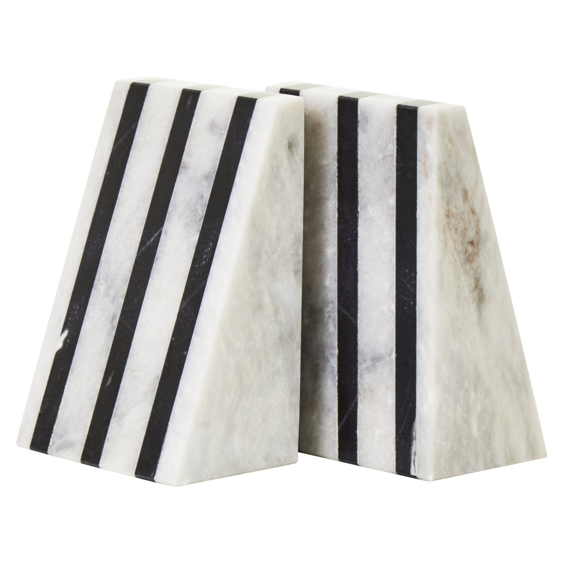 Peder Set of Two Striped White Marble Bookends - Skandi London