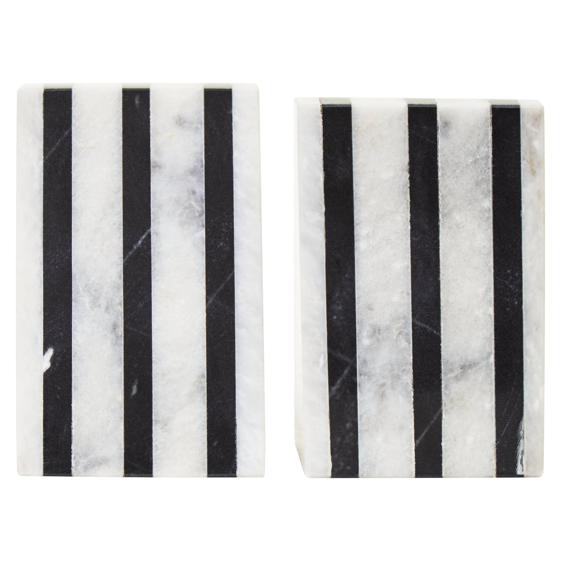 Peder Set of Two Striped White Marble Bookends - Skandi London