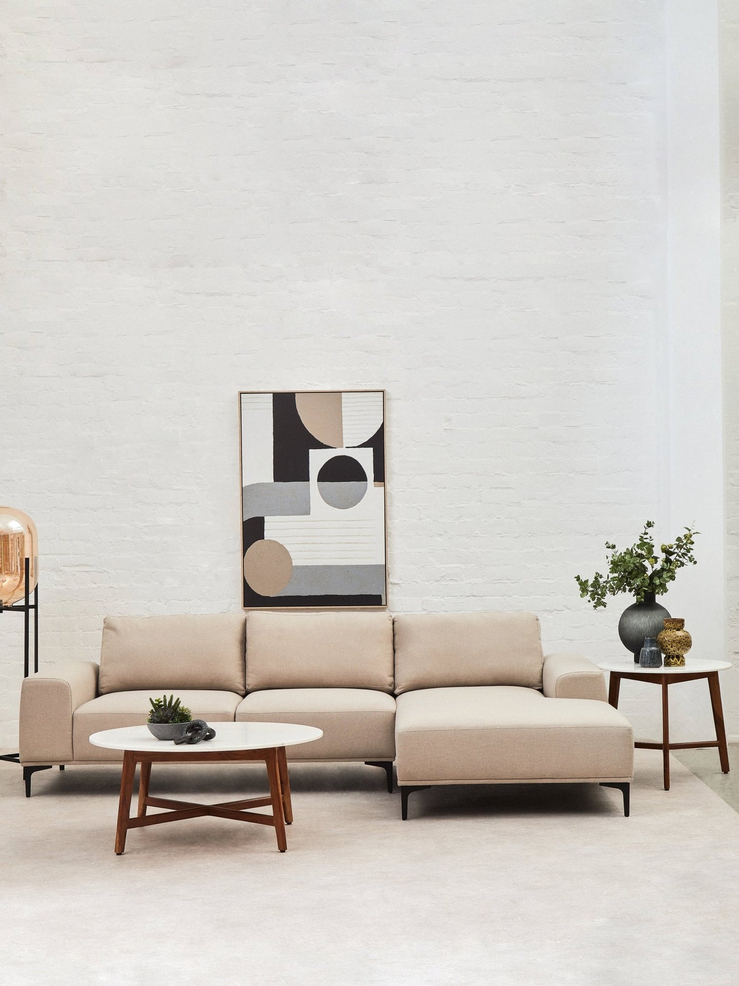 Rakel 3 Seat Natural Fabric Left Chaise Sofa - Skandi London