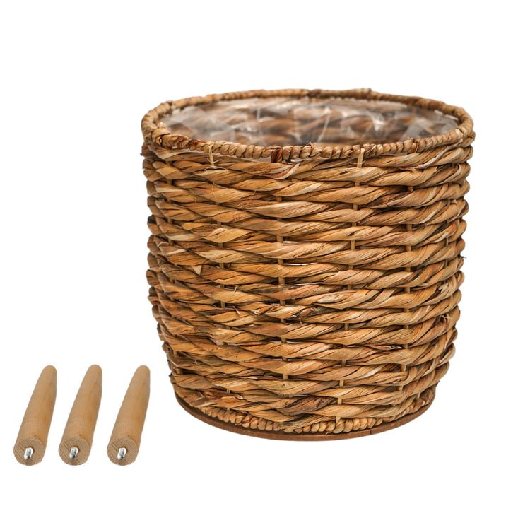 Water Hyacinth Lined basket on Legs H45Cm D30Cm - Skandi London