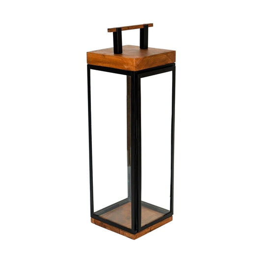 Thora Tall Lantern in Acacia Wood and Black - Medium - Skandi London