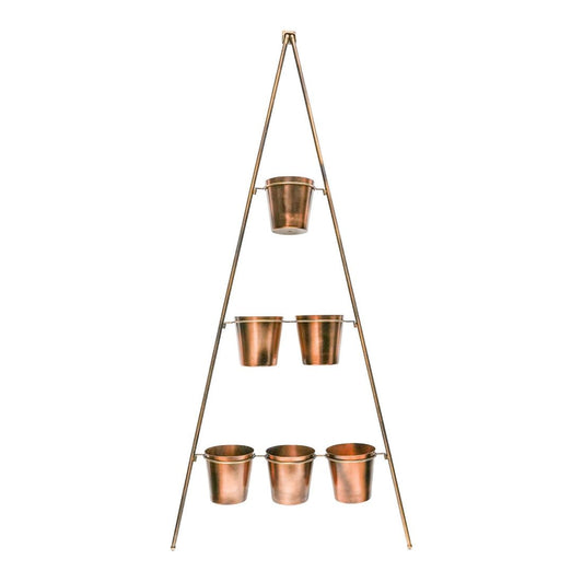Outdoor Ulrica Vertical Gold Metal Wall Plant Stand with Planters - Small - Skandi London