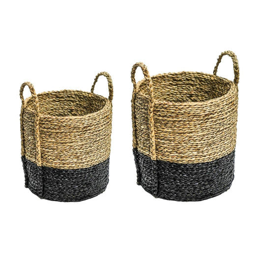 Hella Seagrass Log & Kindling Basket, Black, Set of 2 - Skandi London