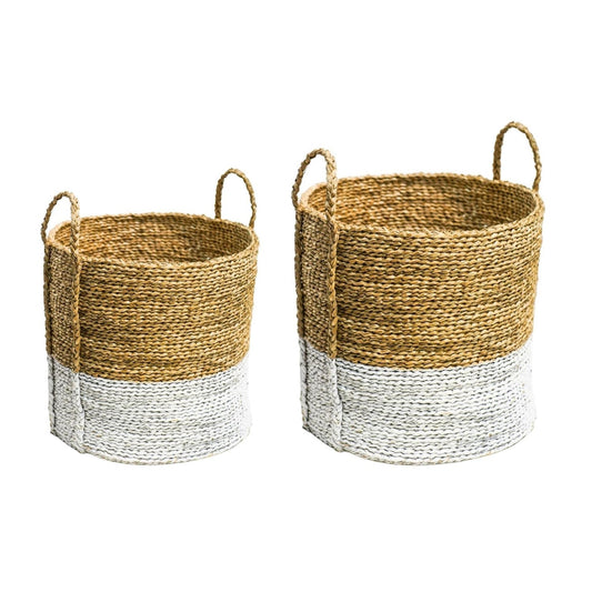 Hella Seagrass Log & Kindling Basket, White, Set of 2 - Skandi London
