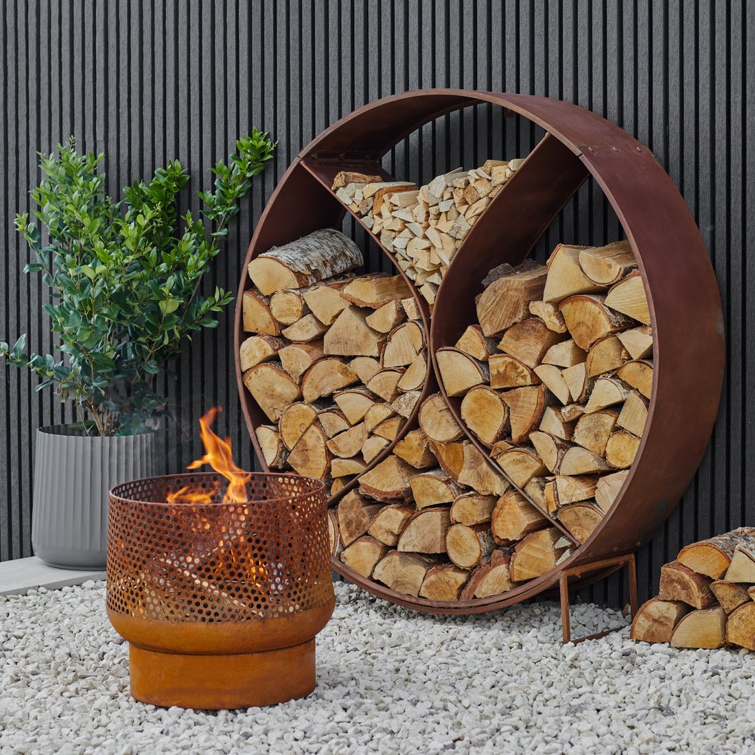 Stian Circle Sculptural Log Storage Natural Rust - Skandi London