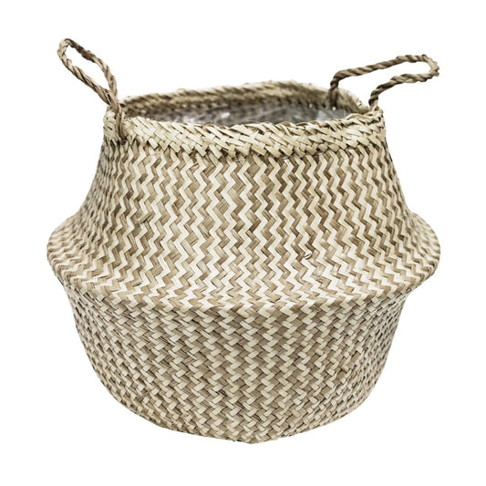 Valde Seagrass Herringbone White Lined Basket Medium - Skandi London