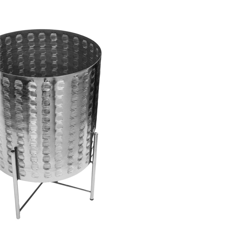 Zendaya Silver Embossed Metal Planter with Stand H25cm D25cm - Skandi London