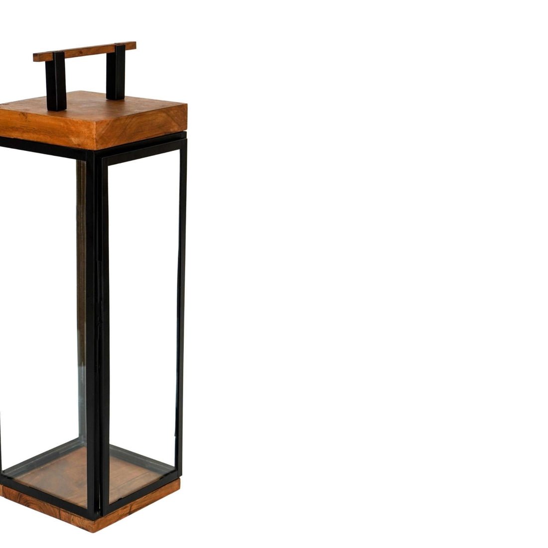 Thora Tall Lantern in Acacia Wood and Black - Medium - Skandi London