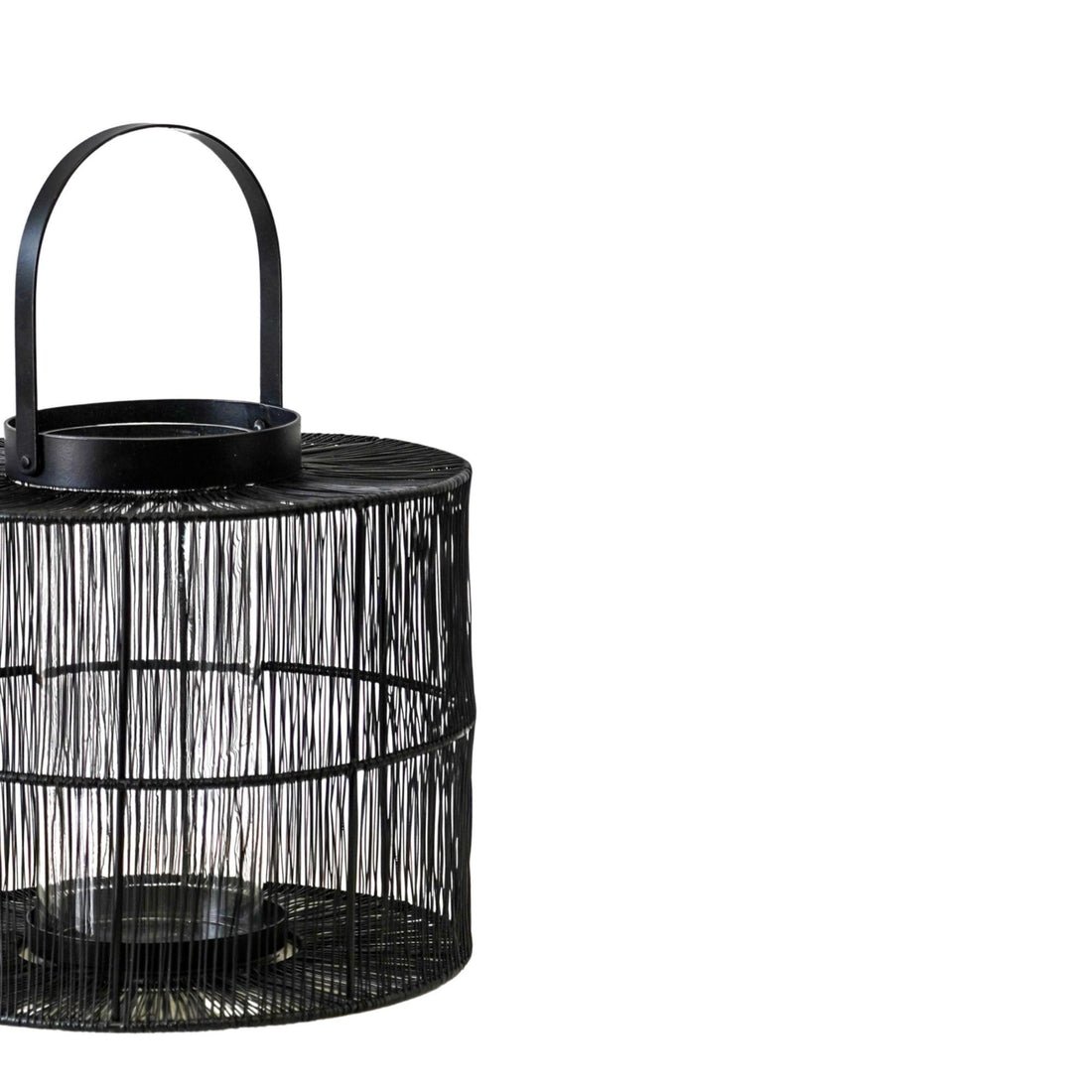Vega Wirework Lantern with Glass Insert Black - Medium - Skandi London