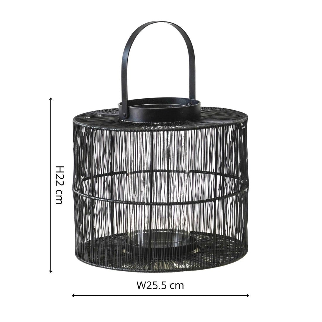 Vega Wirework Lantern with Glass Insert Black - Medium - Skandi London