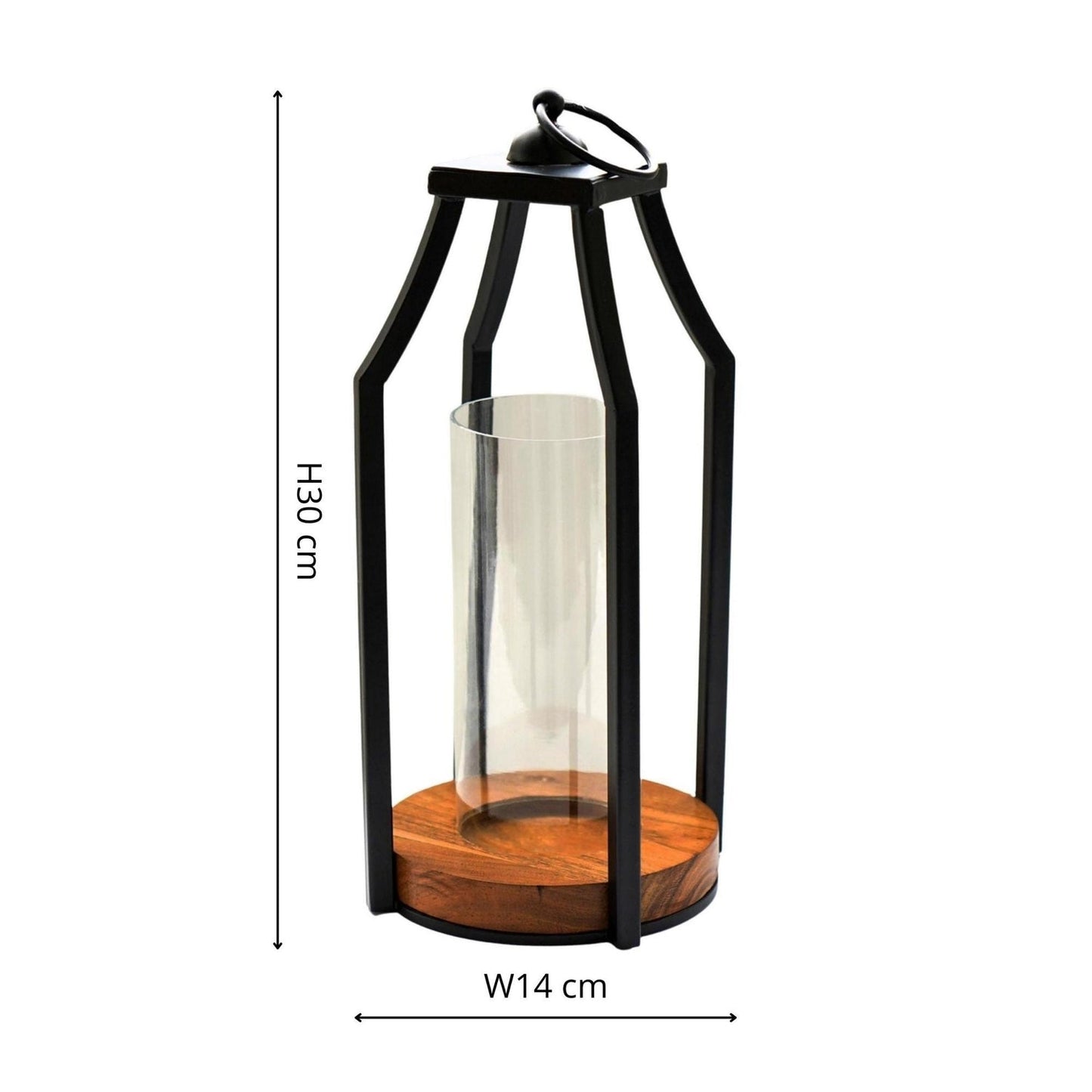 Grimstad Circular Base Lantern in Acacia Wood/Black Medium - Medium - Skandi London