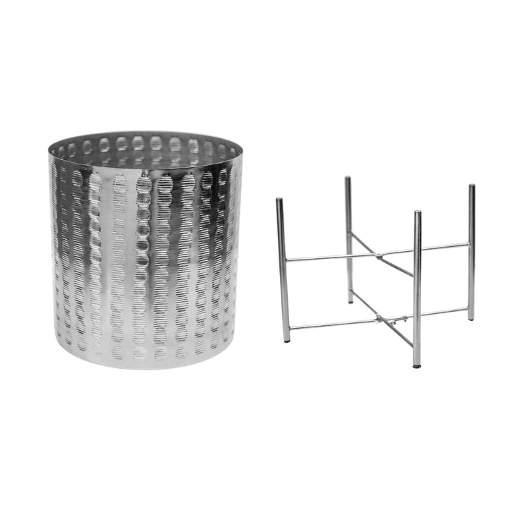 Zendaya Silver Embossed Metal Planter with Stand H25cm D25cm - Skandi London