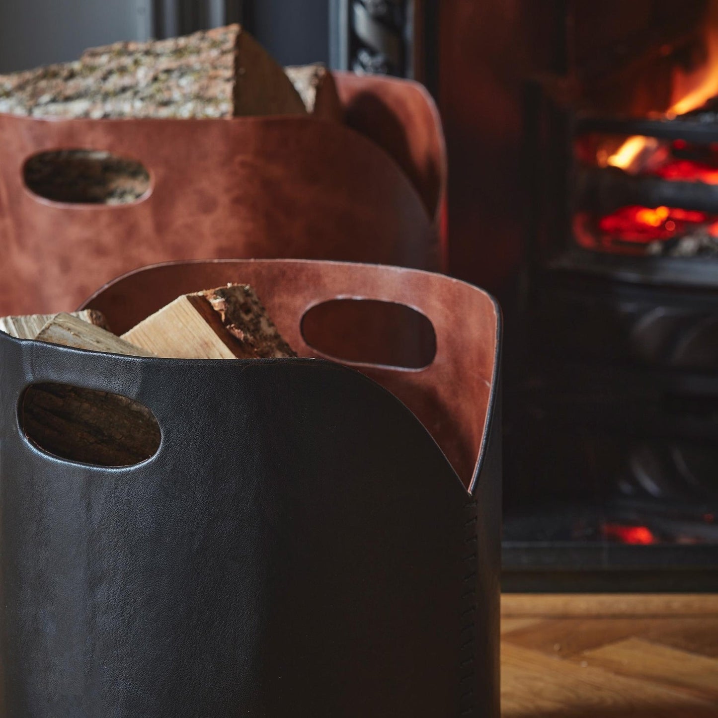 Grenivik Black Faux Leather Log Bucket - Skandi London