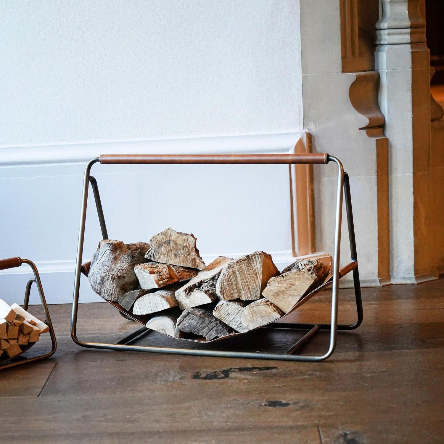 Hinn Brass Hanging Leather Log Holder - Skandi London
