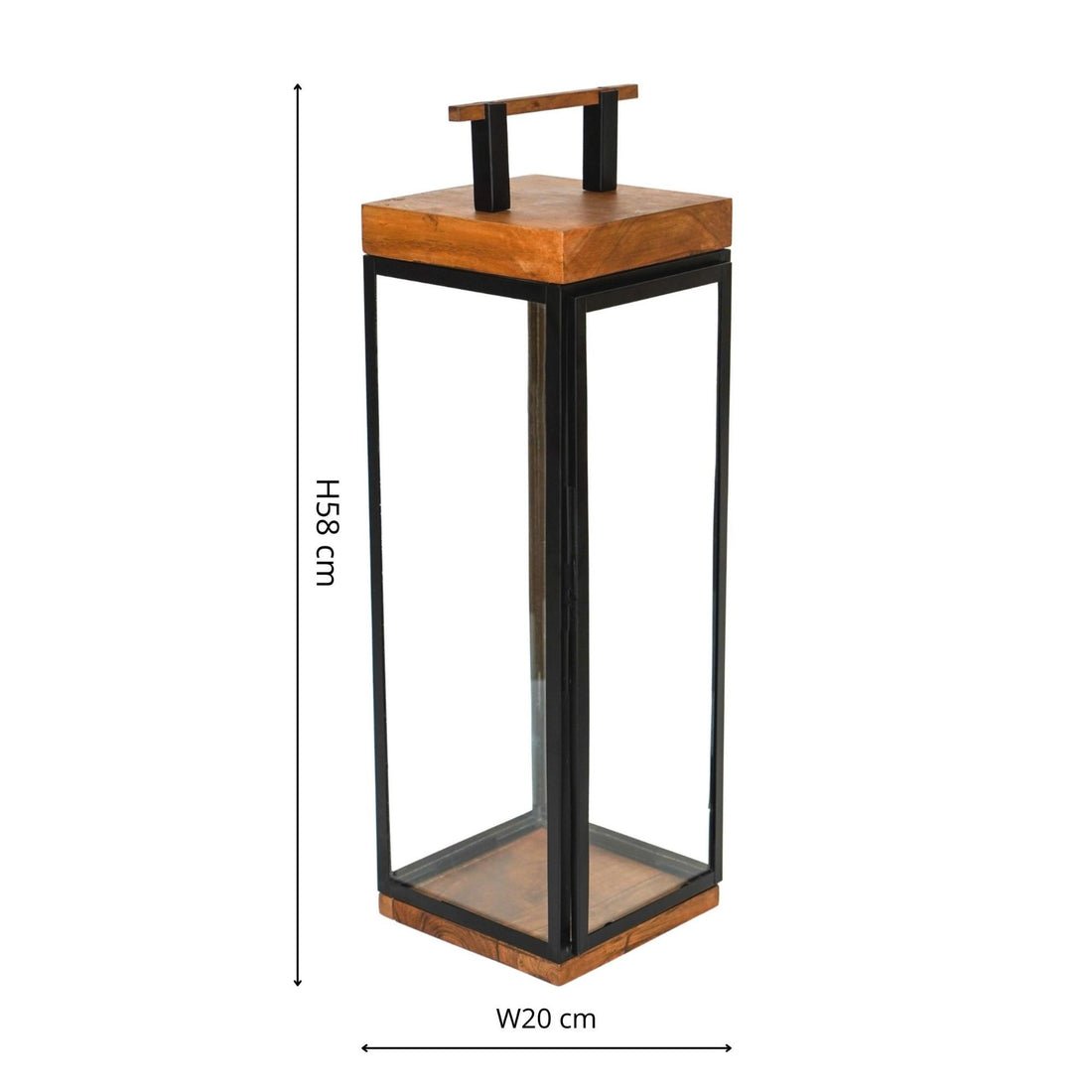 Thora Tall Lantern in Acacia Wood and Black - Large - Skandi London