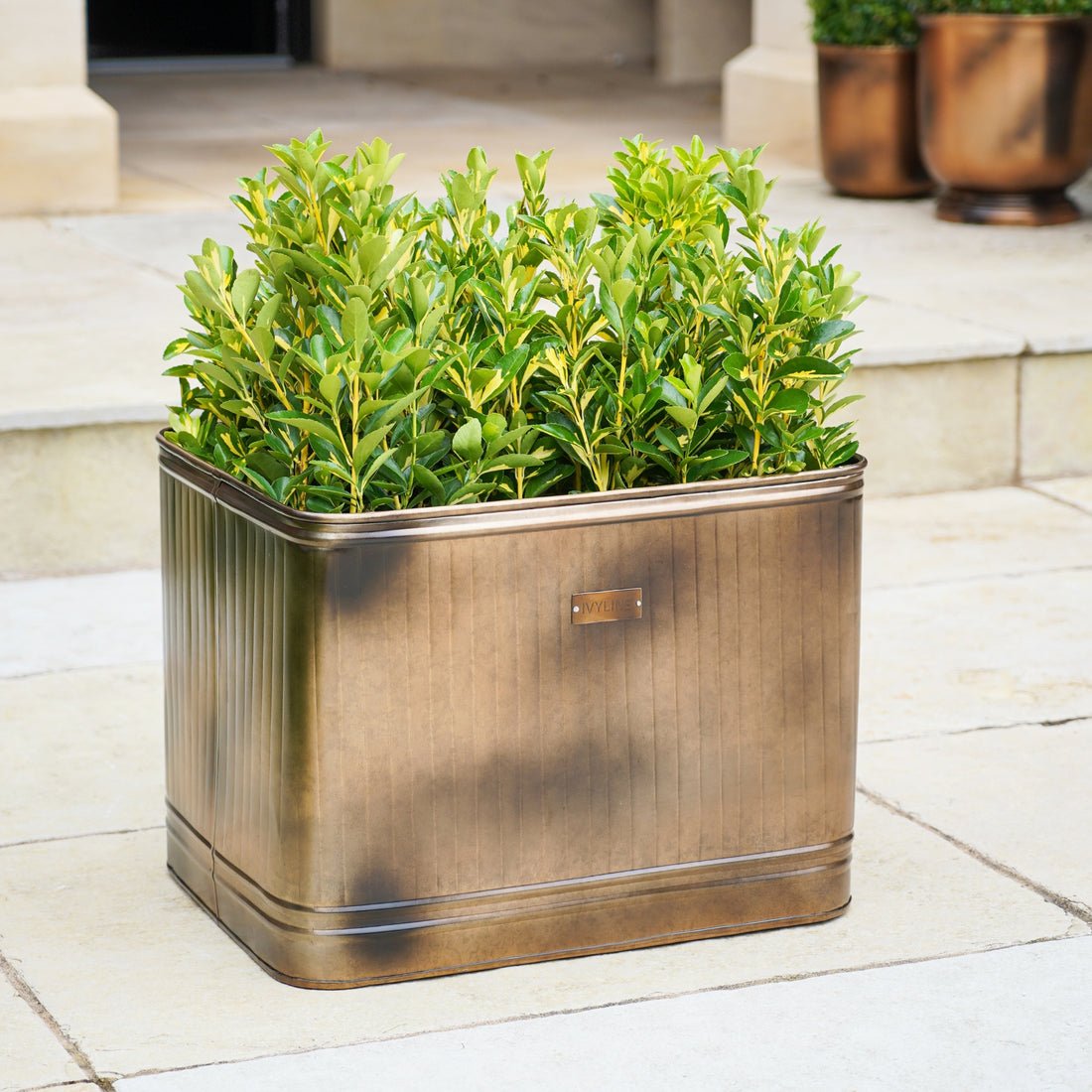 Outdoor Ulrica Rectangular Copper Metal Planter - Medium - Skandi London