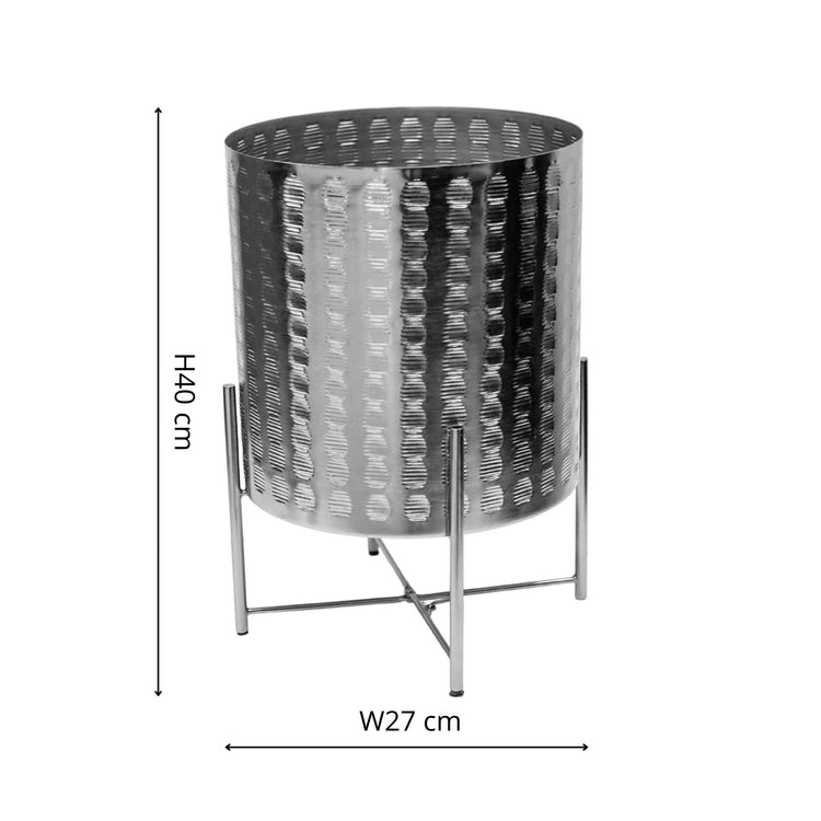 Zendaya Silver Embossed Metal Planter with Stand H25cm D25cm - Skandi London