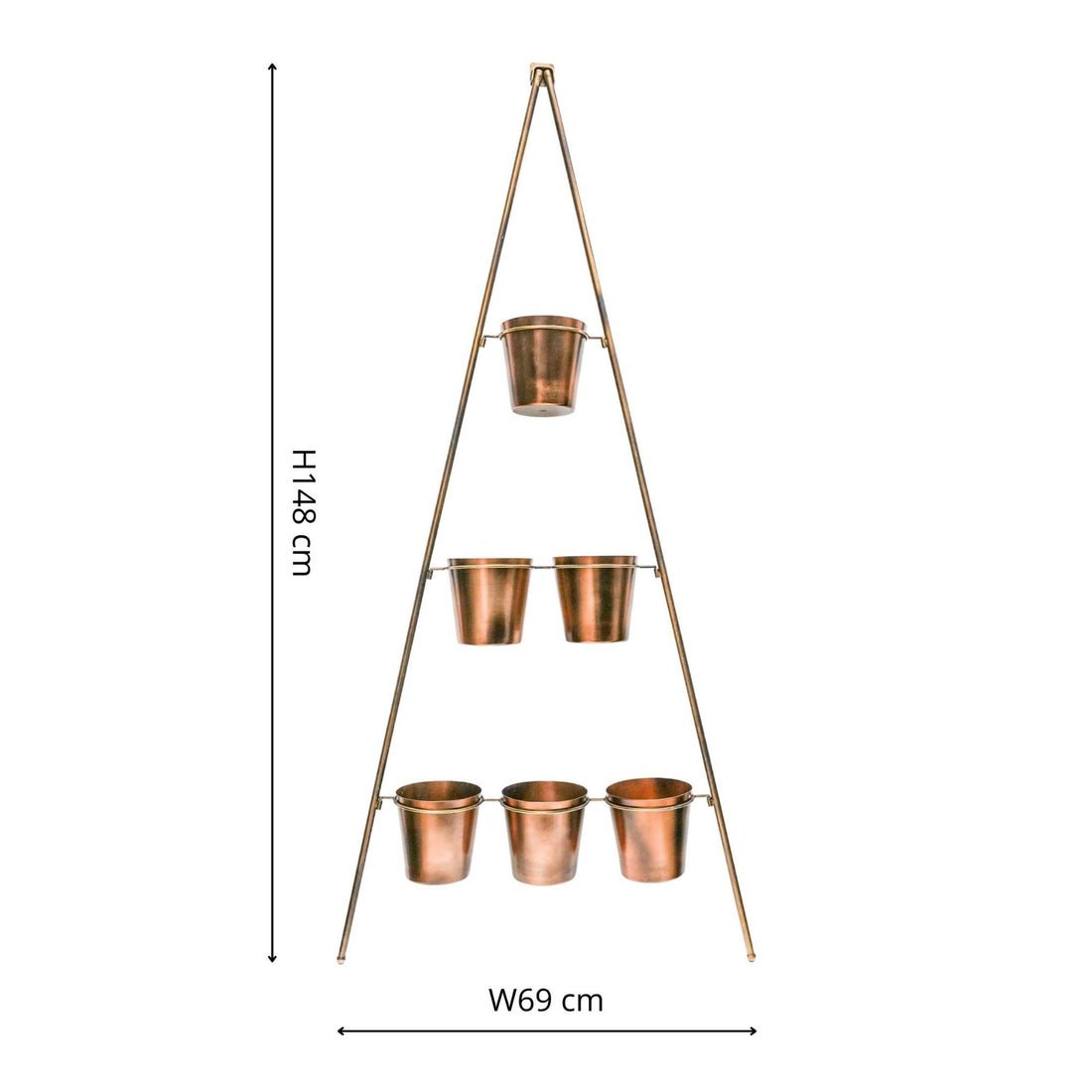 Outdoor Ulrica Vertical Gold Metal Wall Plant Stand with Planters - Medium - Skandi London