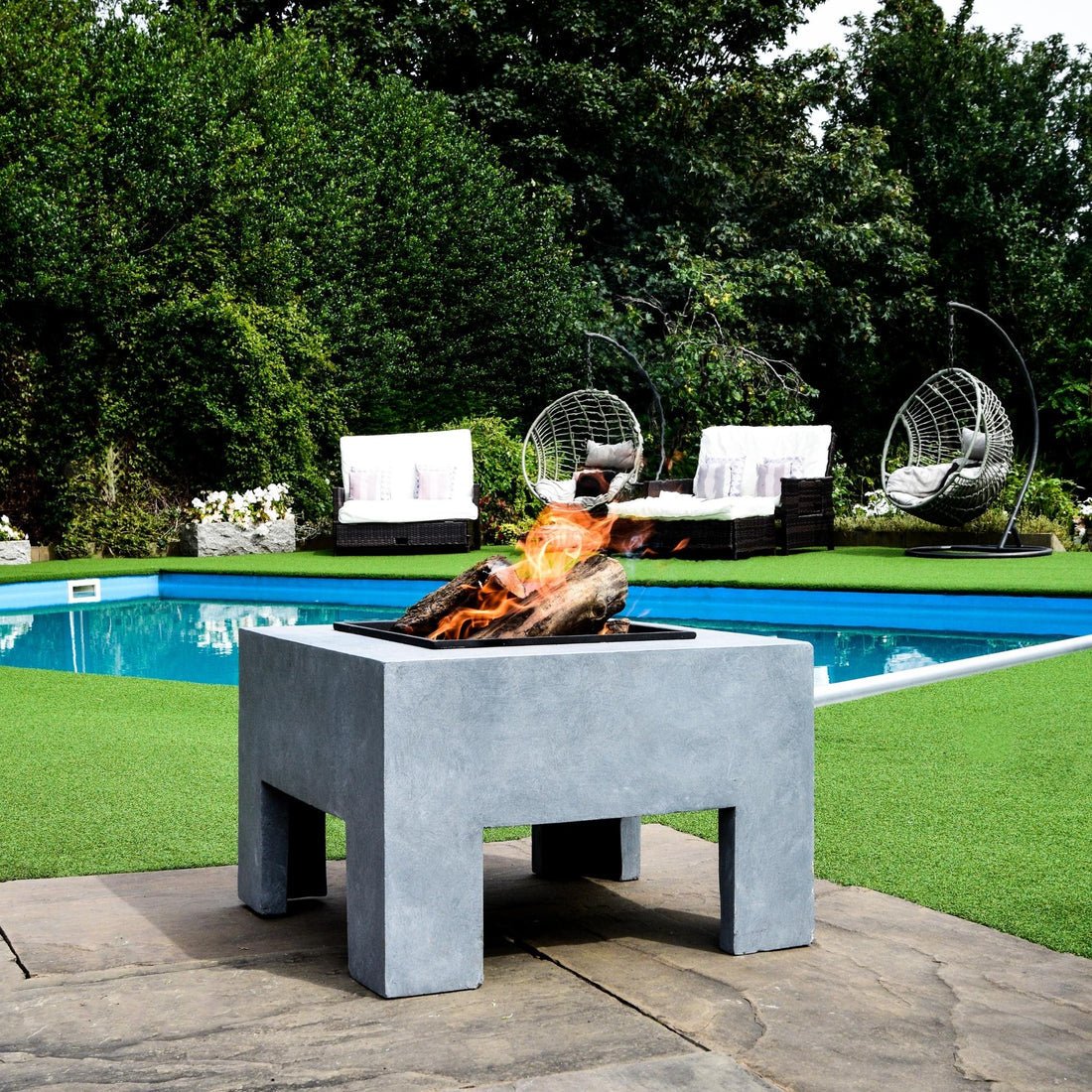 Tuva Square Fire Pit & Square Console Cement - Skandi London