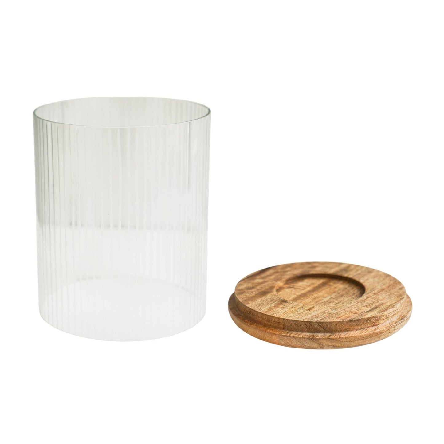 Faaborg Ribbed Glass Wooden Candle Holder Small - Small - Skandi London