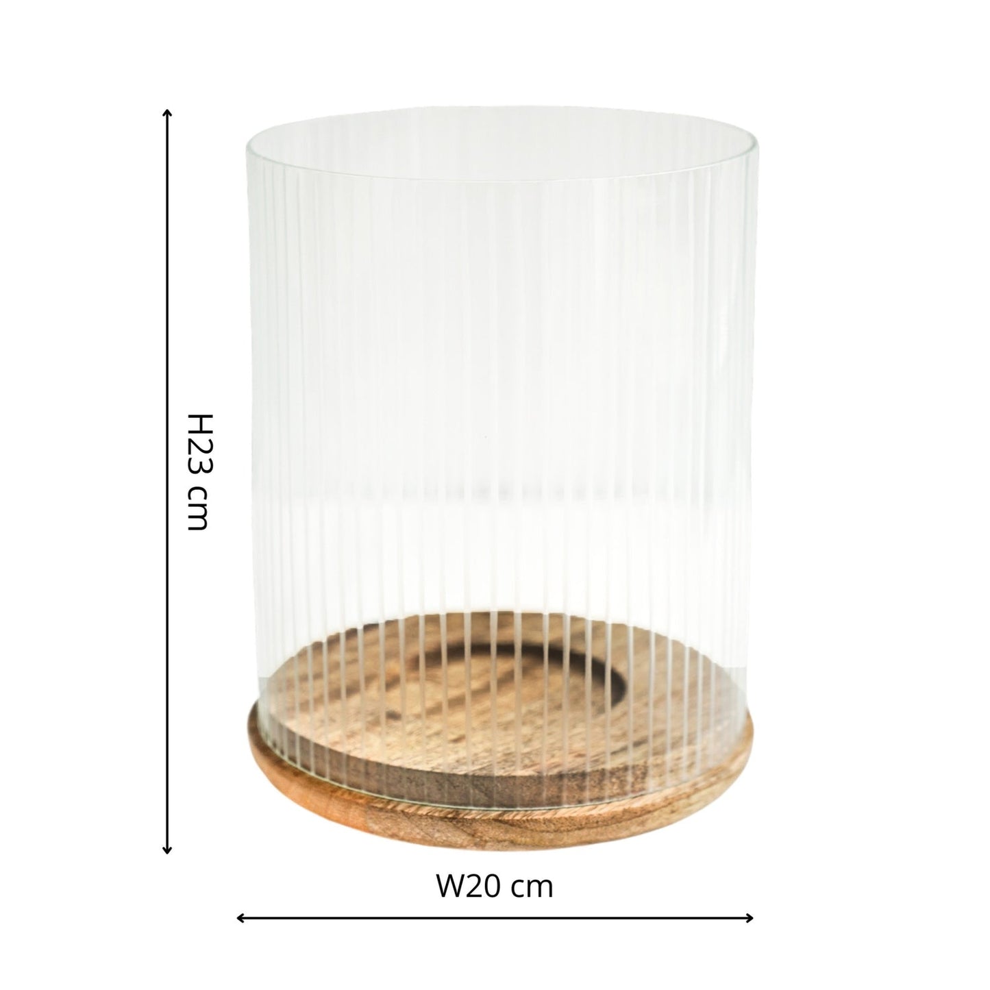Faaborg Ribbed Glass Wooden Candle Holder Medium - Medium - Skandi London