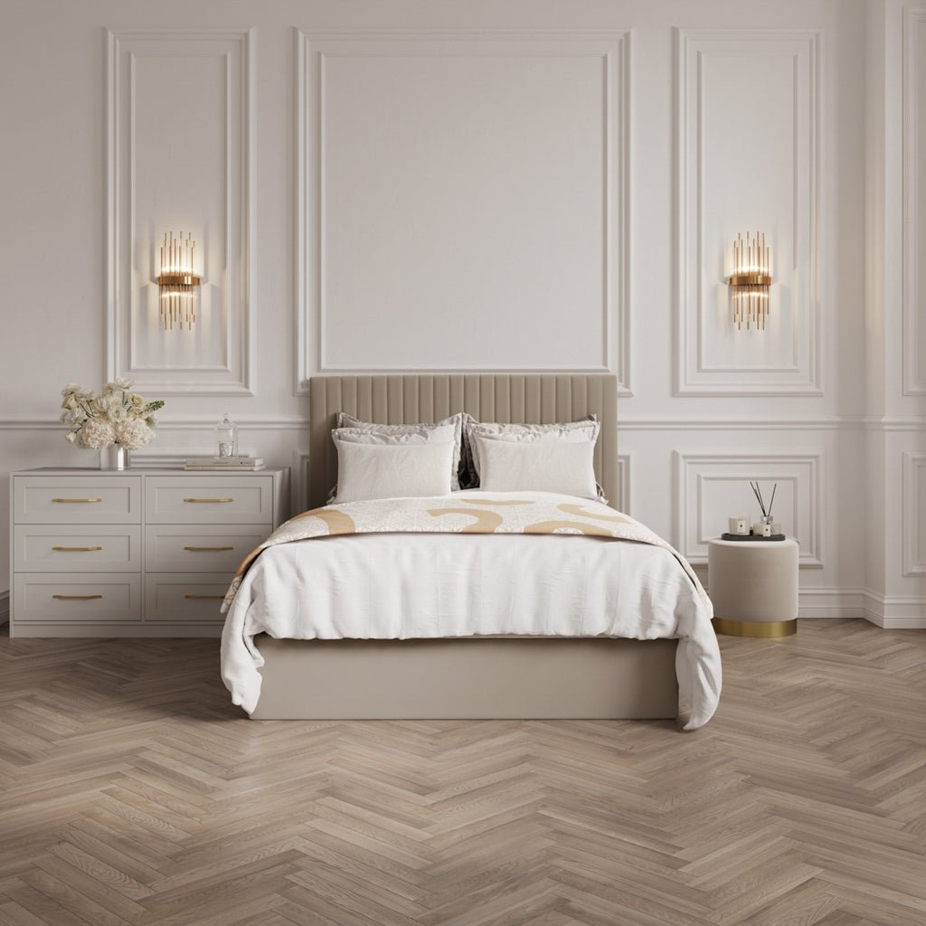 Soho Nordic Beige Tall Ottoman Double Bed - Skandi London