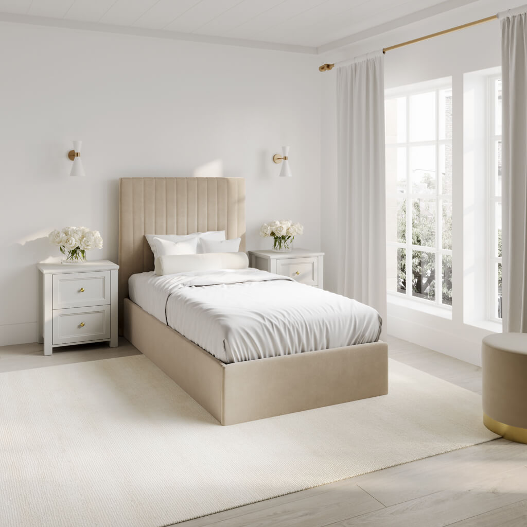 Soho Nordic Beige Tall Ottoman Single Bed - Skandi London